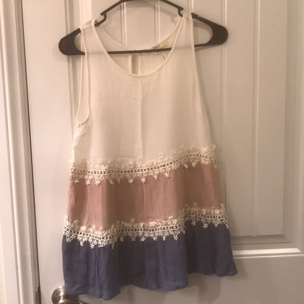 Color block flowy tank top lace blouse